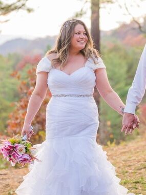 Off-Shoulder White Ruffled Bridal Gown